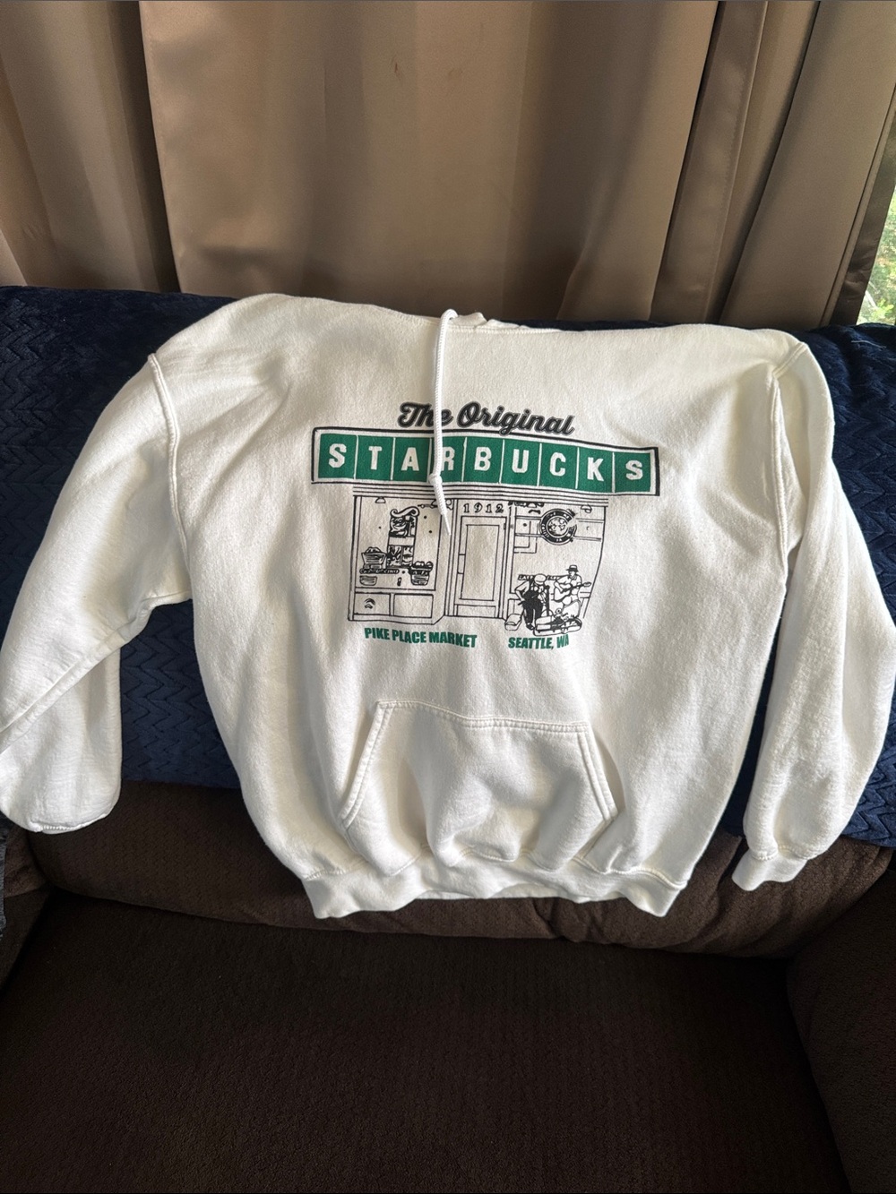 Starbucks White Zip-Up Hoodie with Green Logo Graphic
